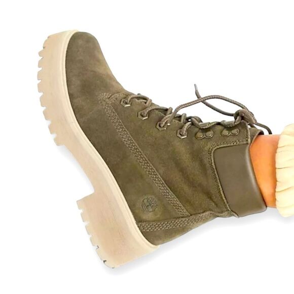 Timberland Year Round Leather Olive Green Lace Up Chunky Combat Boots 8.5 NEW